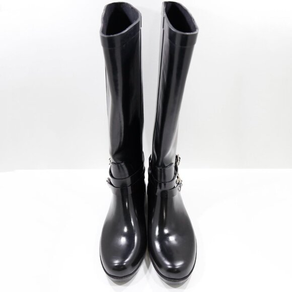 Coach Lori Black Rubber Knee High Waterproof Rain Boots - 9 - Picture 6 of 7